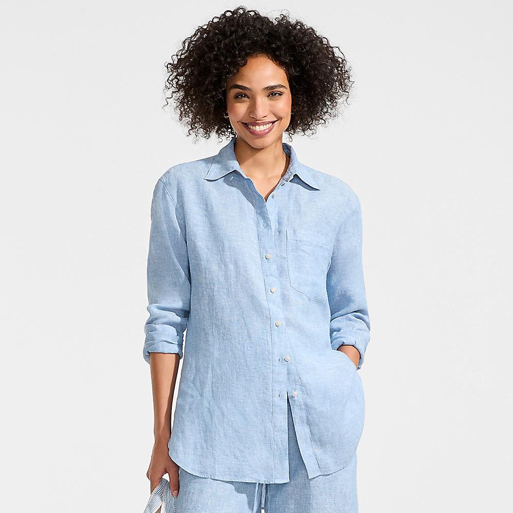 Langes Oversized Premium Reinleinen-Hemd, Damen, size: regular, Blau, Leinen, by Lands' End