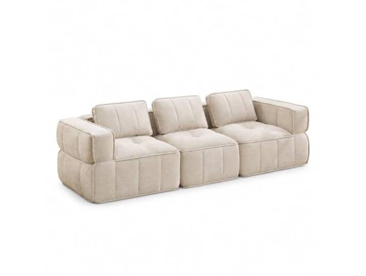Jastoery Modulares 3-Sitzer Sofa ohne Gestell Schaumstoff Wohnzimmer,Beige Modulares 3-Sitzer-Sofa, stützenloses Design, 32D-Hochdichteschaumstoff, einteilige Schaumstruktur, gleichmäßiger Halt