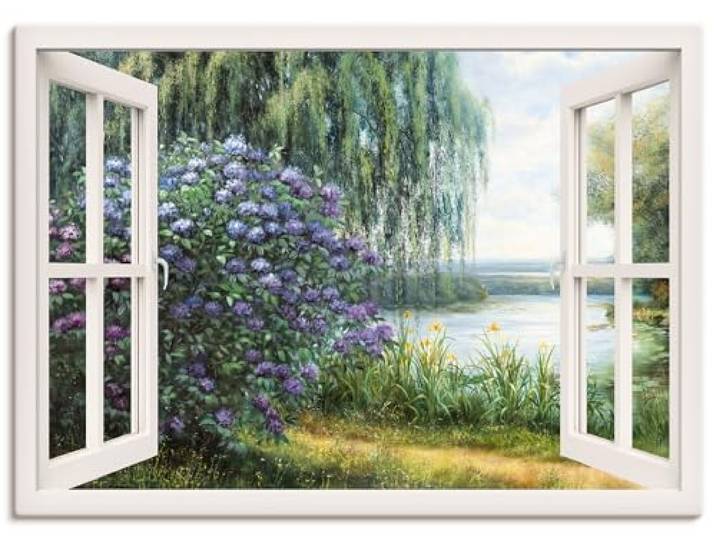 ARTLAND Wanddeko Leinwand Bilder Wandbild Landschaften Fensterblick J4WF