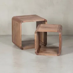 KADIMA DESIGN Moderne Akazie Satztische 2er Set, Massivholz - Vielseitig & Handgefertigt