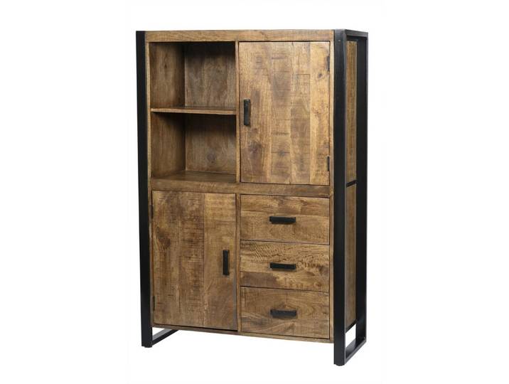 Natur24 Highboard Norris Highboard 100x150x43 cm Mangoholz Stahl Schwarz Natur