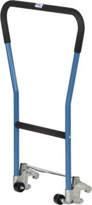 Rohrschiebebügel, für Paletten-Fahrgestell, Stahlrohr, blau, einklinkbar, 2 Hilfsrollen