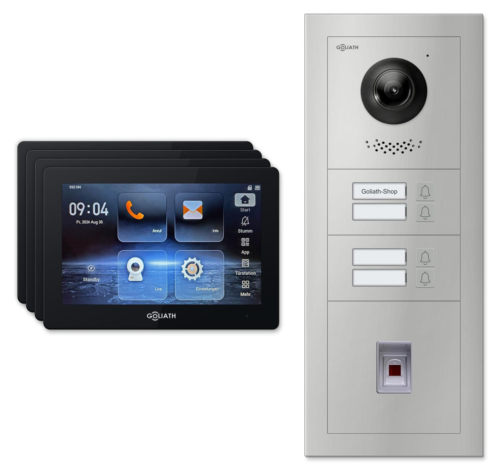 Goliath Premium IP GL-IPH435.3 Video-Türsprechanlage, 4 Familien, 4× 7 Zoll Schwarz, Silber, Aufputz