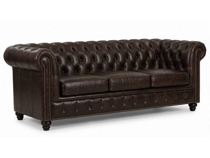 JVmoebel Chesterfield-Sofa Braunes Chesterfield-Sofa 3-Sitzer mit gestepptem Leder, 1 Teile, Gestepptes Leder, Chesterfield-Design