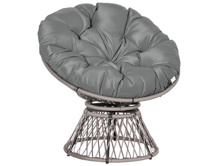 ComfortXL Garten-Relaxsessel De-13563 360° drehbar, geflochtene Resine Grau, Metall, 97x86x87 cm, Gartenmöbel, Gartensessel, Gartenstühle