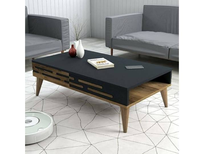 Dmora - Wohnzimmertisch Saiph, Niedriger Wohnzimmertisch, Kaffeeregal, Couchtisch für Sofa, 105x35h60 cm, Walnuss und Anthrazit