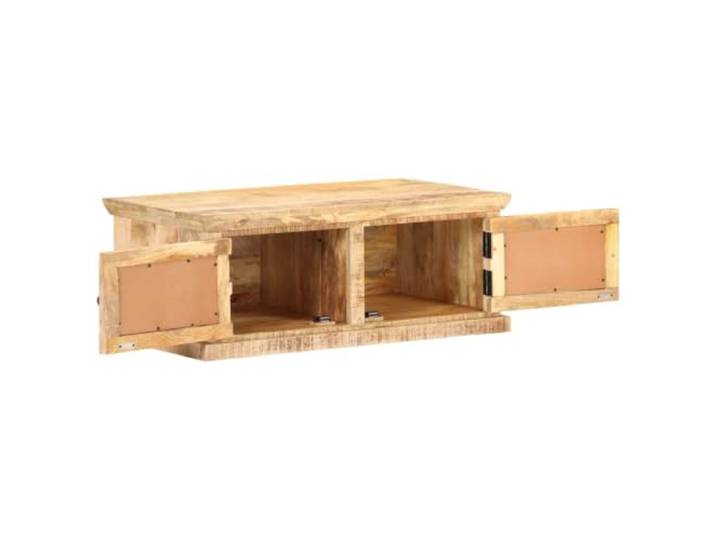 Couchtisch 90x50x35cm Mango Holz Schilf Massives Mangoholz, 2 Fächer, rustikaler Stil, Schilfrohr, langlebige Konstruktion, einzigartige Maserung