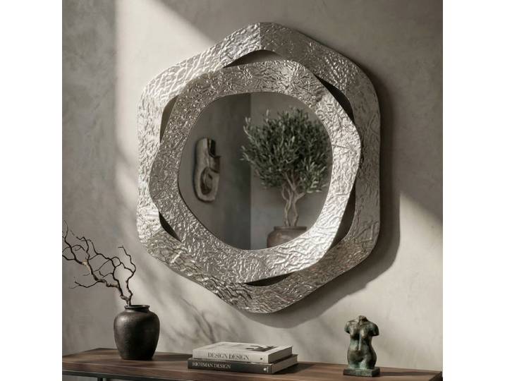 Miroir mural rond asymétrique 66x75 cm Soleria Argenté