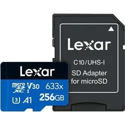 Lexar High-Performance 633x (256 GB, microSDXC, U3, UHS-I), Speicherkarte, Schwarz
