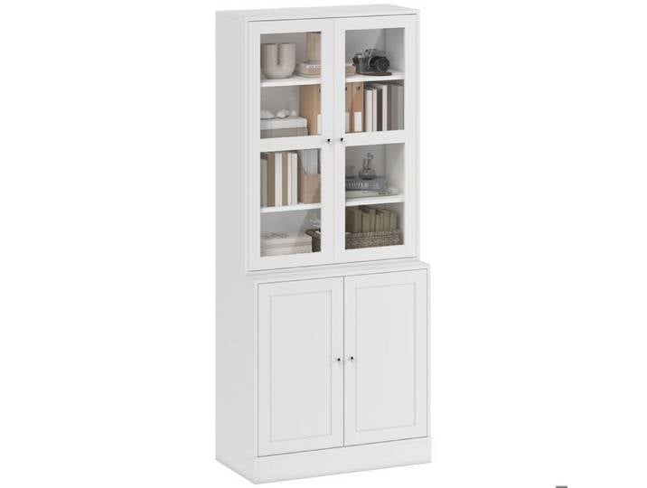 Bibliothèque vitrine blanche buffet de salon avec 2 portes vitrées 2 portes en bois et 4 étagères réglables