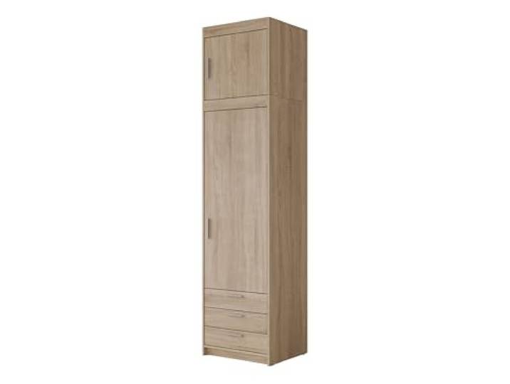 Mirjan24 Kleiderschrank Elena 1D3S, Drehtürenschrank mit 3 Schubladen und 4 Einlegeböden, Schrank für Flur, Farbauswahl (Sonoma Eiche, Mit Schrankaufsatz.)