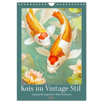 Kois im Vintage Stil - Japanisch inspirierte Illustrationen (Wandkalender 2027 DIN A4 hoch), CALVENDO Monatskalender