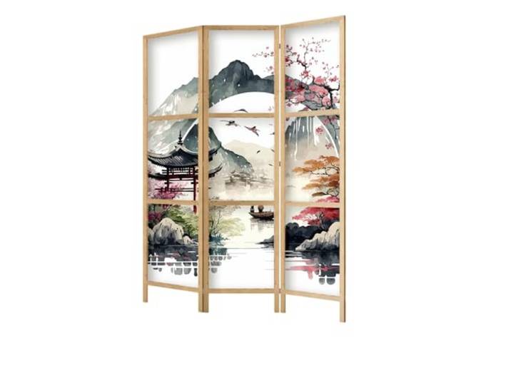 framed concept - Paravent Raumteiler aus Holz 135x172 cm, 3-teilig, einseitig, im orientalischen Stil