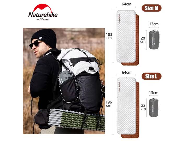 Matelas gonflable ultraléger Naturehike Tuye R5.8 avec paroi latérale, en nylon 20D TPU, isolation thermique pour le camping, la randonnée et le couchage
