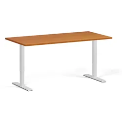 Höhenverstellbarer Schreibtisch, 2 Motoren, 74-121 cm, Tischplatte 160x80 cm, weißes Metallgestell, Kirschbaum