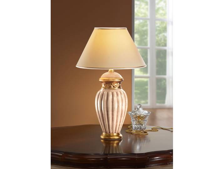 Tischleuchte mit echter Blattgoldauflage, Beige-Gold