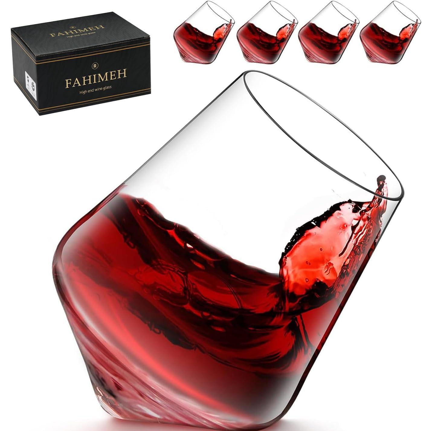 Dripio Set van 4 Roterende Whiskyglazen van Kristalglas, 300 ml