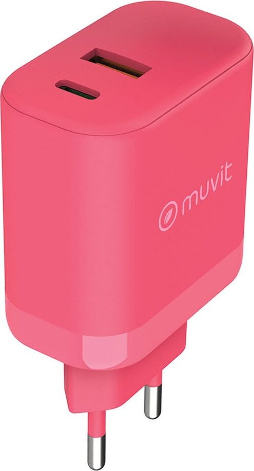 Muvit For Change USB-A en USB-C wandlader 36W + PD 45W, roze