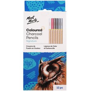 Mont-Marte Kohlestifte Coloured Charcoal Pencils, Zeichenkohle farbig, weich, medium, hart, 12 Stück