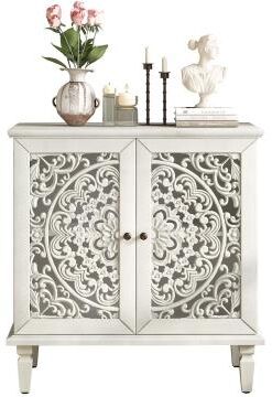 Lesly Vintage 2-Door Hollow-Carved Accent Storage Cabinet
