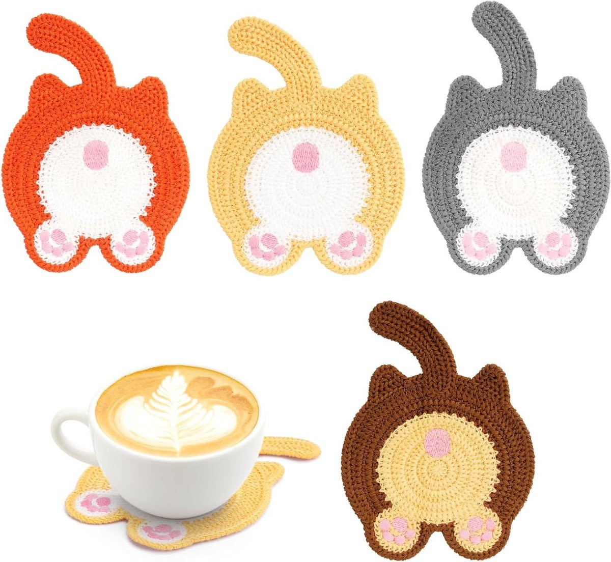 Set van 4 handgeweven kattenonderzetters voor kattenliefhebbers