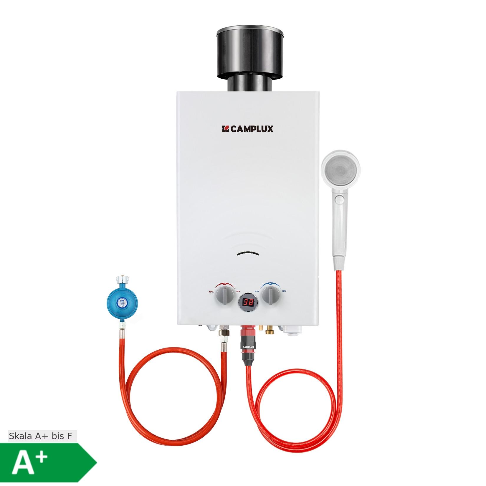 Camplux Outdoor Gas-Durchlauferhitzer 20 kW, 10 L/min, Weiß
