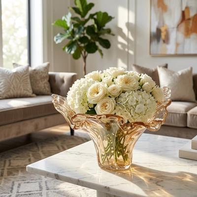 Sagebrook Home Decorative Vase - Brown and Clear Glass Tall Wavy Rim,15 in.