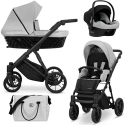 Kunert, Kinderwagen, IVENTO 3in1 Kinderwagen in Grau mit schwarzem Rahmen und Zubehör