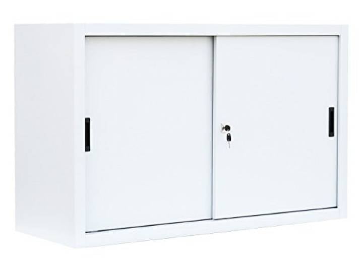 Lüllmann Schiebetürenschrank weiß 75x160x45cm komplett montiert Schwebetürenschrank, Büro Aktenschrank, Sideboard aus Stahl, 550137
