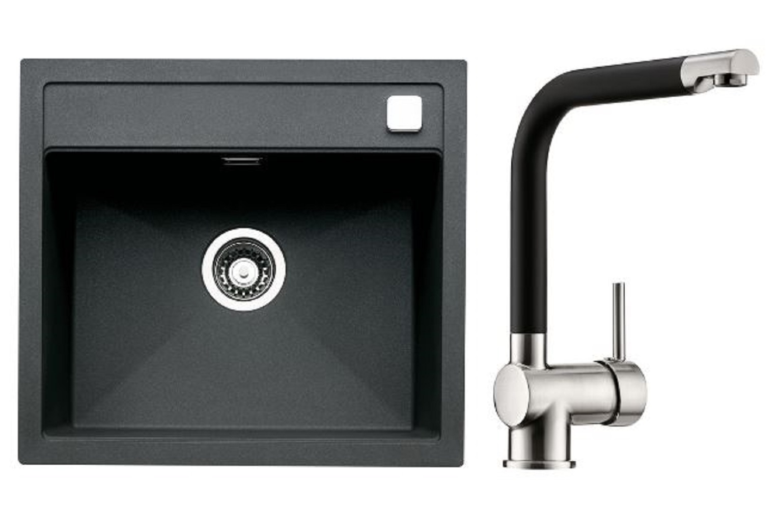 Naber Set Einbauspüle Angola 56 granit nero mit Armatur Drive 1S edelstahlfarbig/schwarz Schrankbreite 60 cm