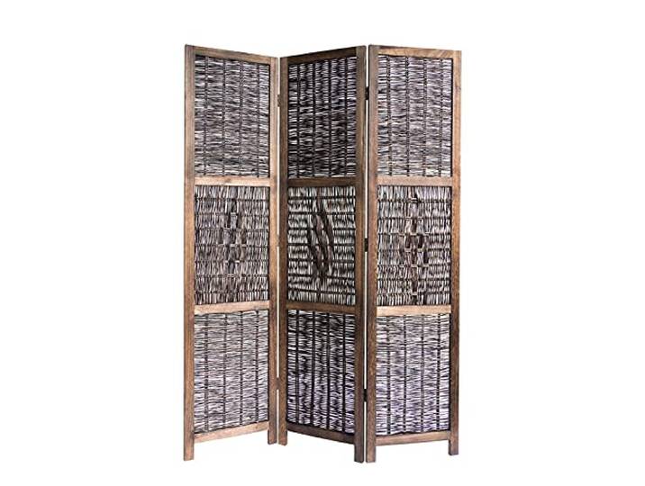 Homestyle4u Paravent Raumteiler 3 teilig Holz Weide Geflecht Braun, Trennwand Sichtschutz Raumtrenner Artikel 1247