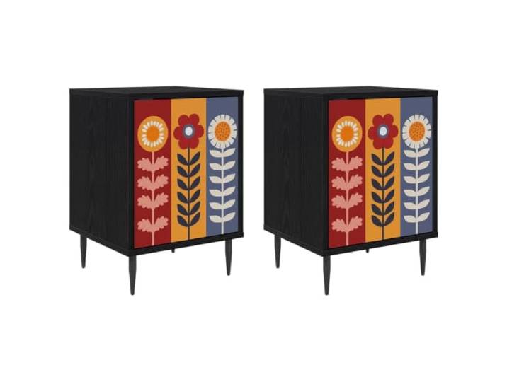 Fisinber 2er Set Nachttisch Schwarz Eichen-Optik 36 x 33 x 51 cm Stylischer Beistelltisch mit 2 Türen fürs Schlafzimmer. Erhöhte Standfüße sorgen für verlässliche Luftzirkulation.