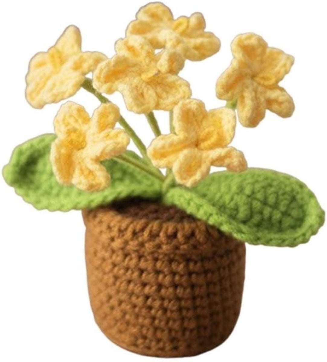 Gehaakte Bloem Geel - Handgemaakte Gebreide Decoratie - Hoogte: 12 cm