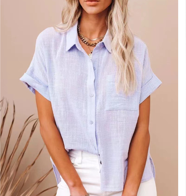 Universal Stock Cotton Linen Shirt For Women Casual Summer Button Up Blouse e xl