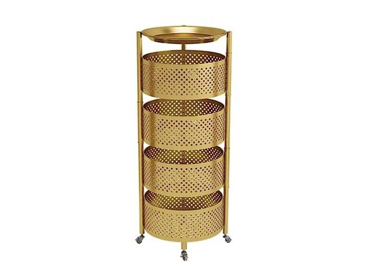 Küchenwagen Servierwagen Rollwagen Runder Rotierender Rollwagen Mit Rädern, Metallwagen, Küchenlagerregal, Rollwagen Für Gemüse Und Obst Regalwagen Aufbewahrungswagen Küchenrollwagen ( Color : Gold ,