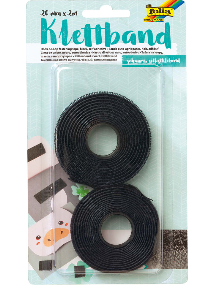 folia PAPER Selbstklebendes Klettband in Schwarz - (L)200 x (B)2 cm - onesize
