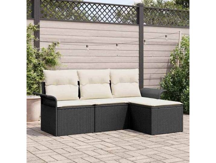 Canapés de jardin avec coussin (lot de 4) Noir et Crème polyrotin - Sofa d'extérieur LL2817