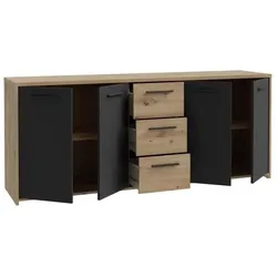 Aucune, Kommode + Sideboard, PILVI Sideboard – Zeitgenössischer Stil – Melaminpartikel – Artisan-Eiche und schwarzes Dekor