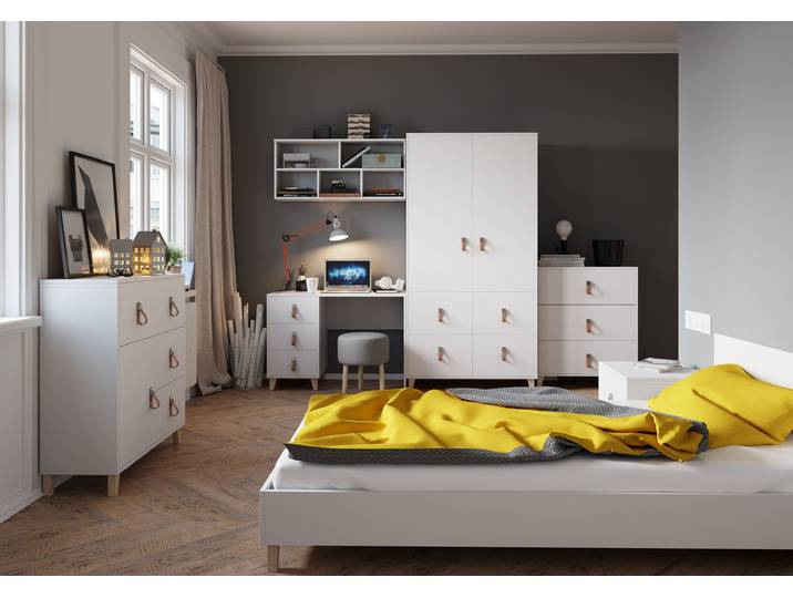 Jugendzimmer Komplett – Set FIGO 02 (7-teilig) Weiß Weiß