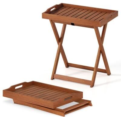Costway Outdoor Patio Solid Wood Tray Table with Removable Top No Assembly Required