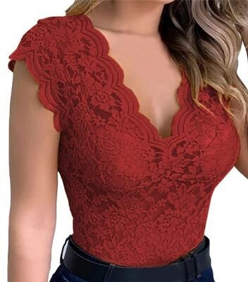 Uplifted Finds Womens V Neck Floral Lace Bodycon Tank Top s wine Red