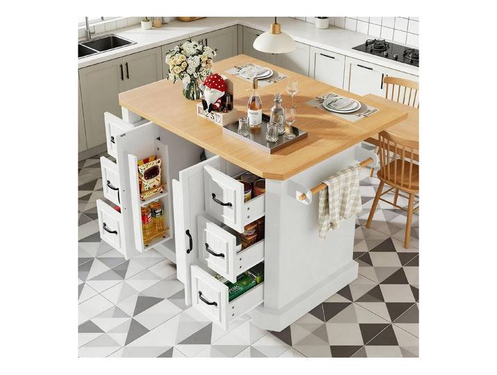 LuxusKollektion Kücheninsel Küchenwagen Rollen Auszug 2 Weiß Küchenwagen mit Rollen 120x75x91 cm