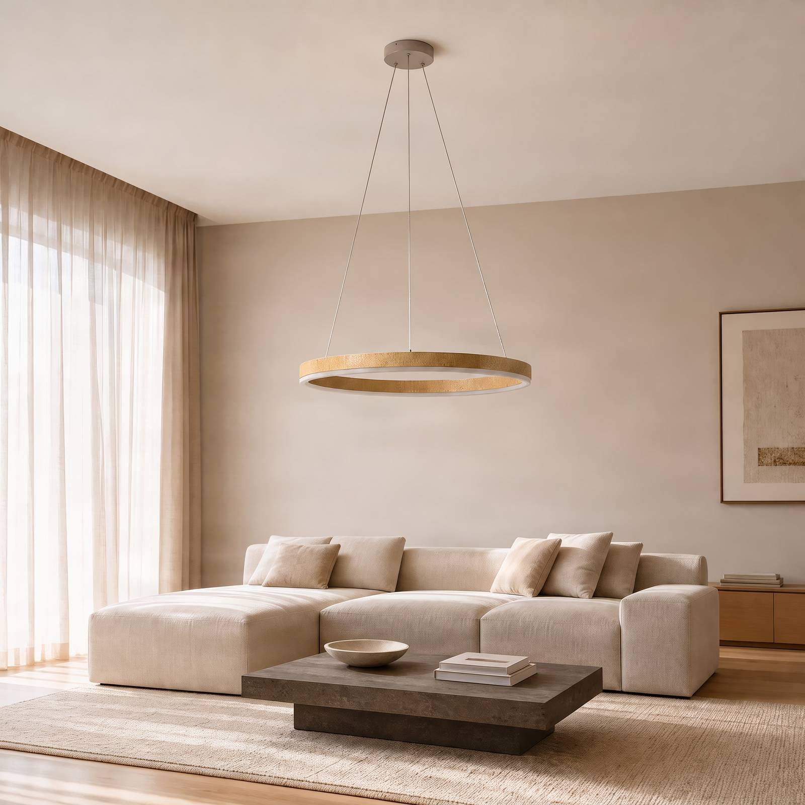 Hängelampe Thelma Lucande, dimmbar, Holz hell, für Wohn- / Esszimmer, Kunststoff, Modern, Pendelleuchte