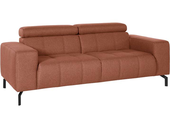 2-Sitzer Sofa, Strukturstoff, Orange, 208×104×79 cm, Mit Verstellbaren Kopfteilen, Modern, Domo-Collection