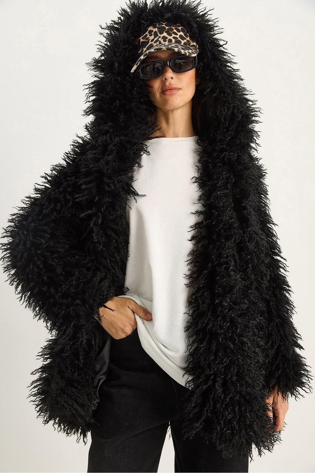 Oversized Gewatteerde Voorkraag Faux Fur Jas