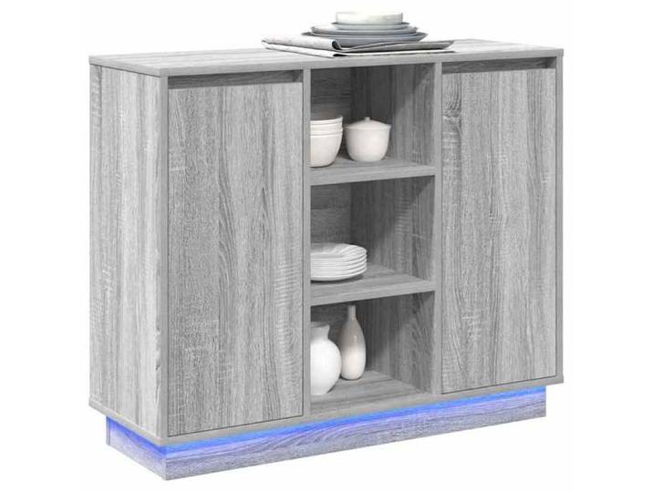 Buffet moderne - - Gris sonoma - 90x32x75 cm - Bois d'ingénierie - 2 portes - Étagère intégrée - Bandes LED