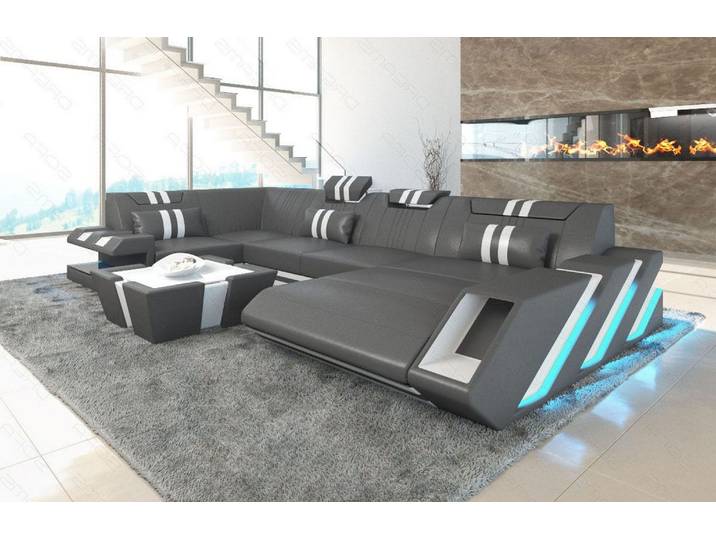 Wohnlandschaft Couch Apollonia U-Form in Leder