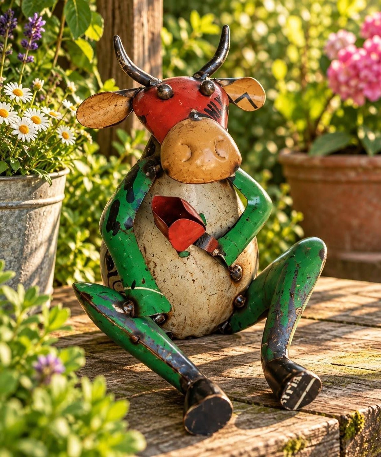 Lin Wonen Handgemaakt Decoratief Beeld van Gerecycled IJzer met Bloemmotief