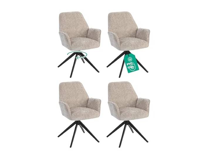 Linele Esszimmerstühle 4er Set Beige weicher Chenille-Stoff 360° drehbar Rückholfunktion mit Wellenfederung, modernes Design, einfache Montage, PFC-frei, OEKO-TEX® zertifiziert