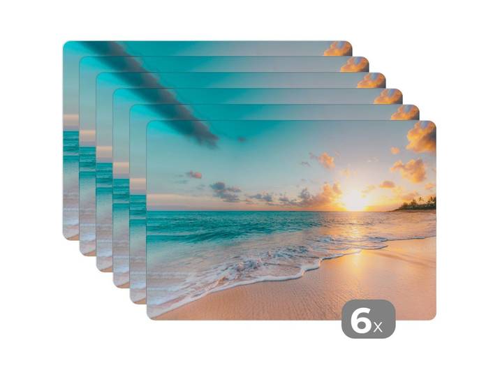 PLATZSETS 6er-Set Sonnenuntergang - Strand - Meer - Sommer - Blau 45x30 cm Tischset